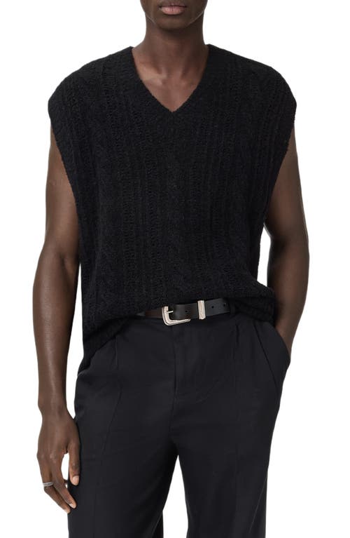 Allsaints Josif Cable Wool Blend Sweater Vest In Black