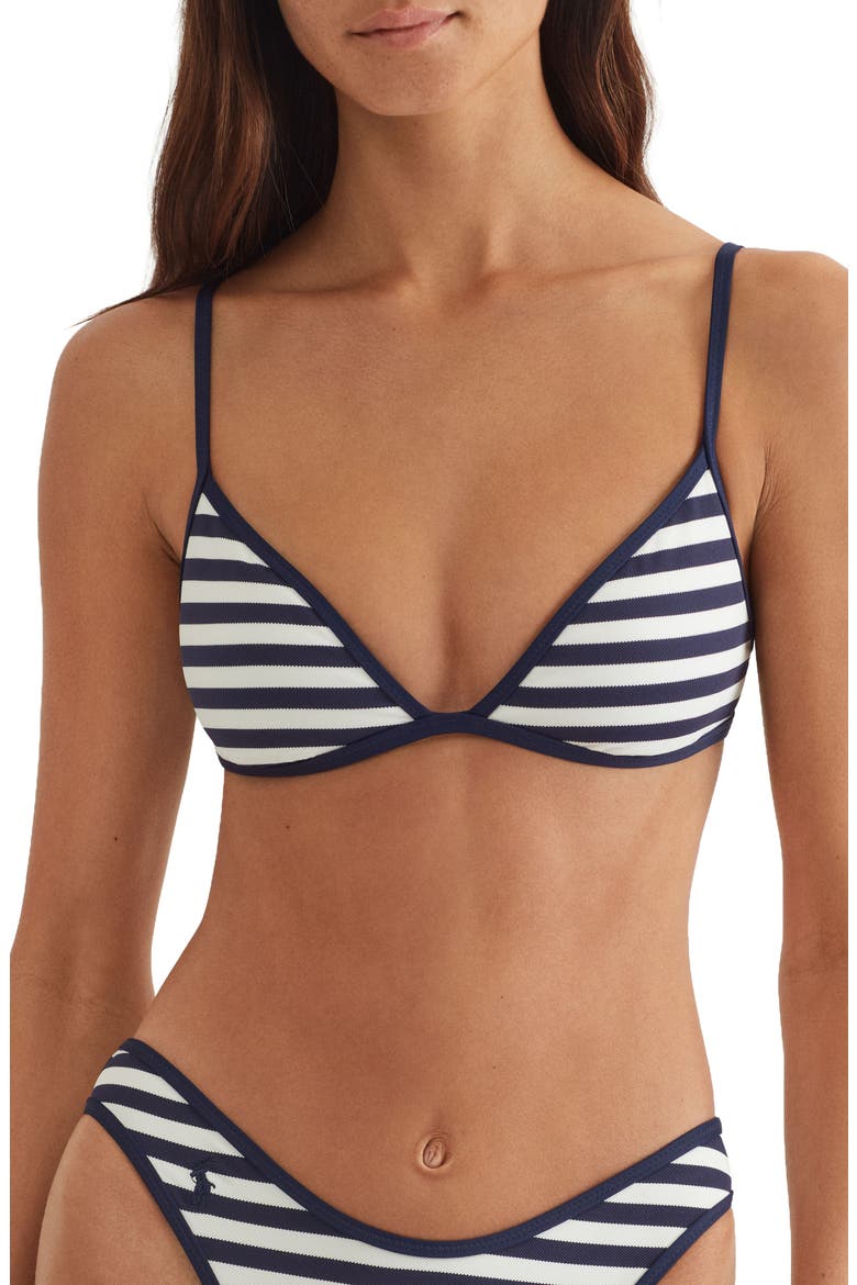 Tipped Bralette Swimsuit Top, Main, color, WHITE/ NAVY