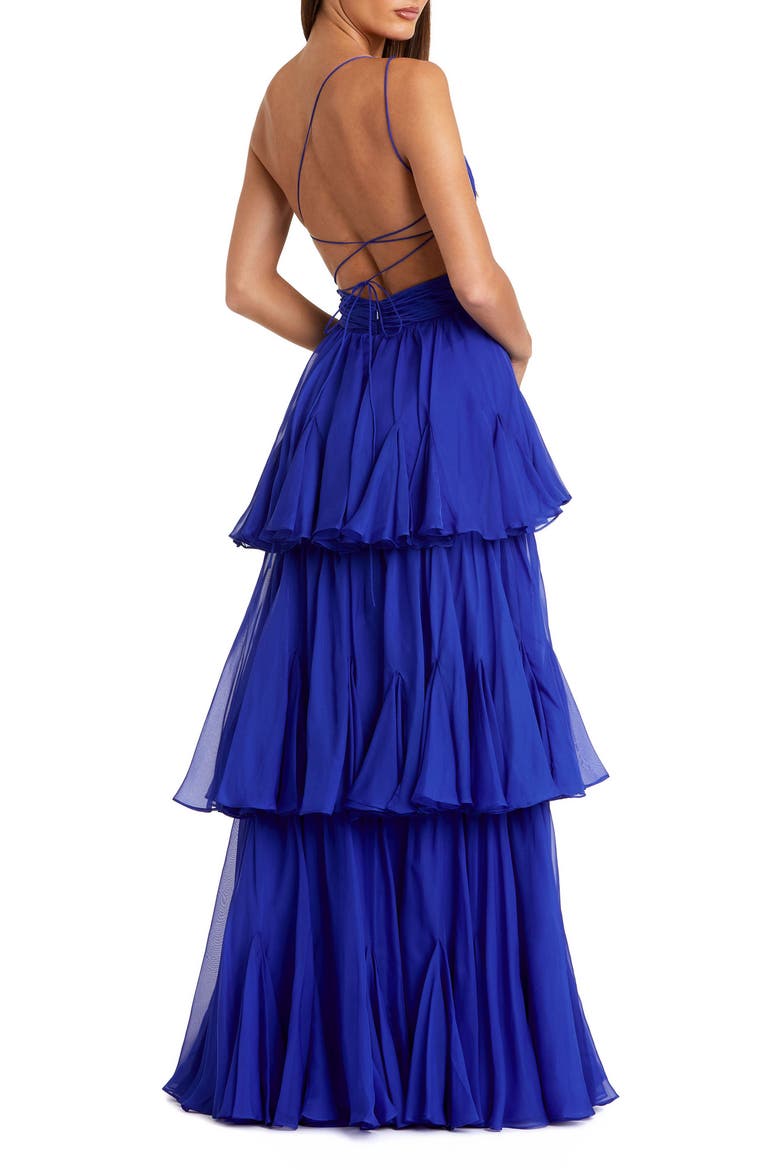 One Shoulder Tiered Chiffon Gown, Alternate, color, Cobalt