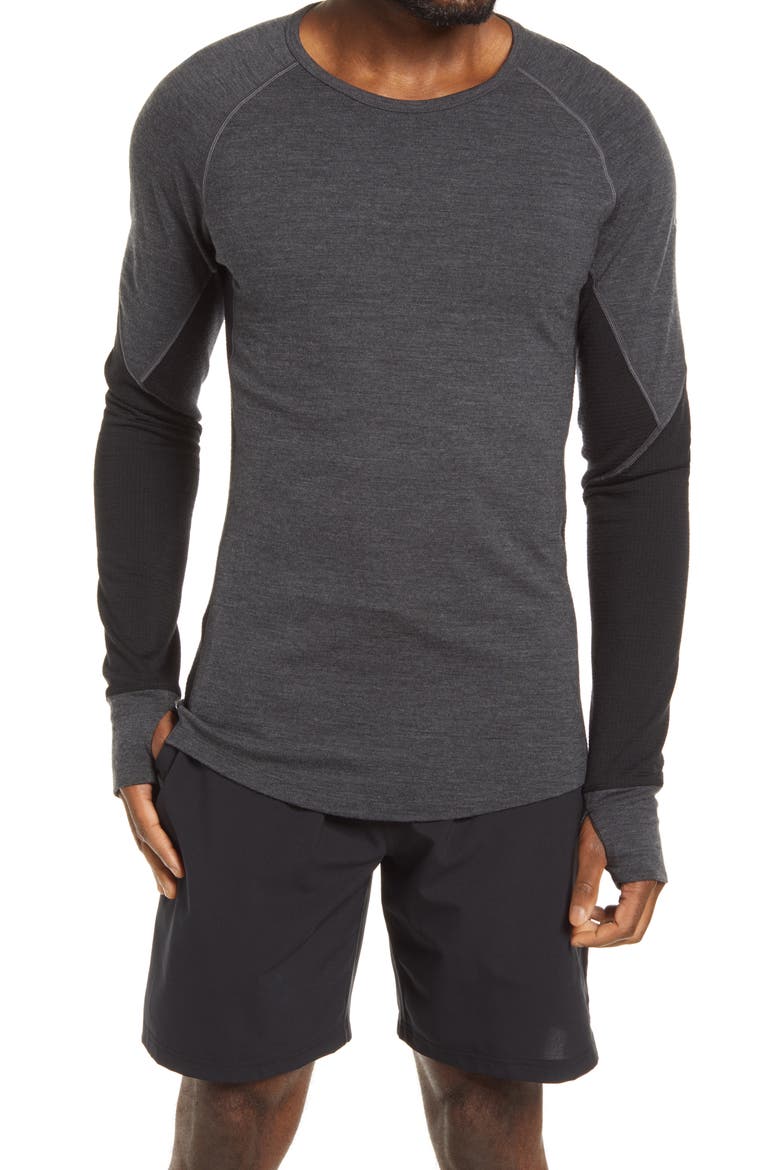 260 Zone Tech Merino Wool Crewneck Base Layer Top, Main, color, JET HEATHER/ BLACK
