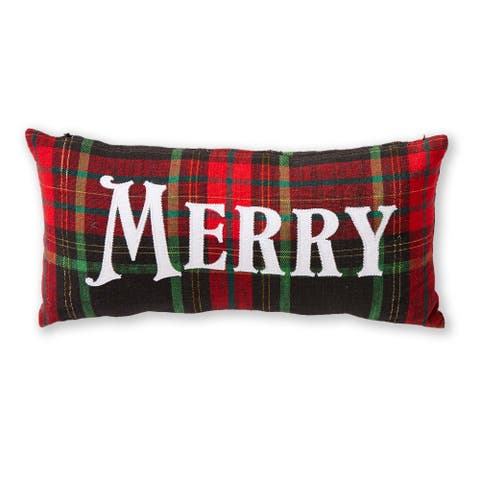 Merry Christmas Plaid Throw Pillow Red Multi Cotton Decorative