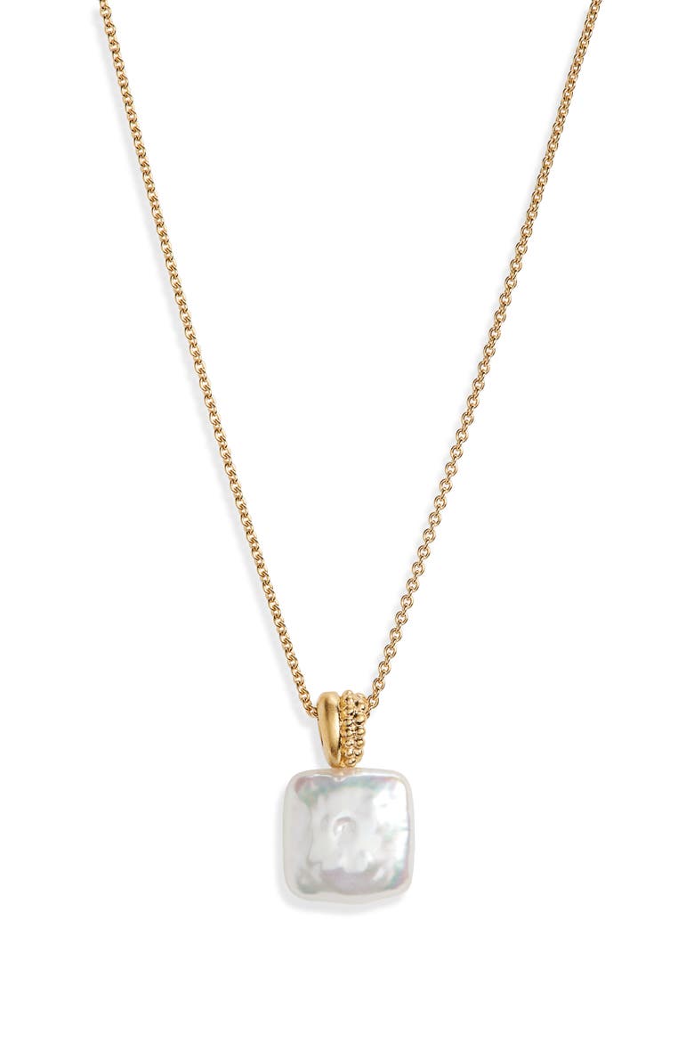 Square Freshwater Pearl Baya Pendant Necklace, Main, color, GOLD