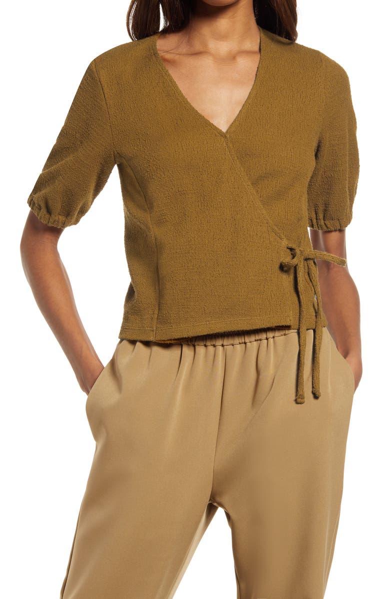 Madewell Texture & Thread Puff-Sleeve Wrap Top, Main, color,
