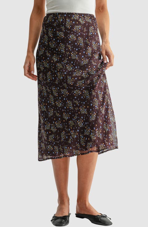 Ditsy Print Bias Midi Skirt