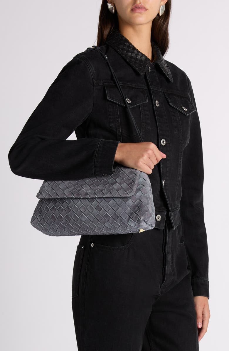 Bottega Veneta Large Intrecciato Suede Pouch, Alternate, color, 4545 Cloudy Indigo/ Gravel