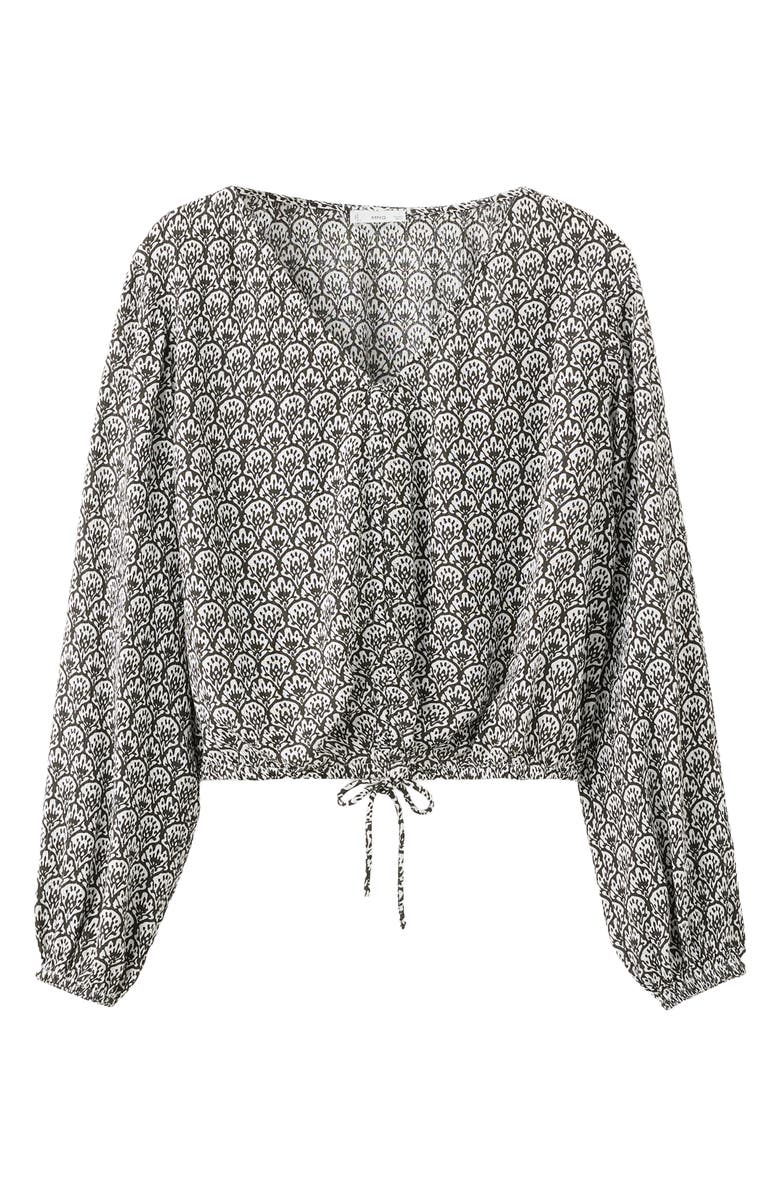 MANGO TEEN Printed Drawstring Hem Top, Alternate, color, Charcoal