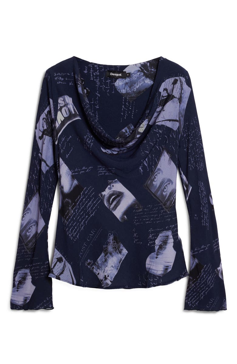 Desigual Print Cowl Neck Top, Alternate, color, Dark Blue