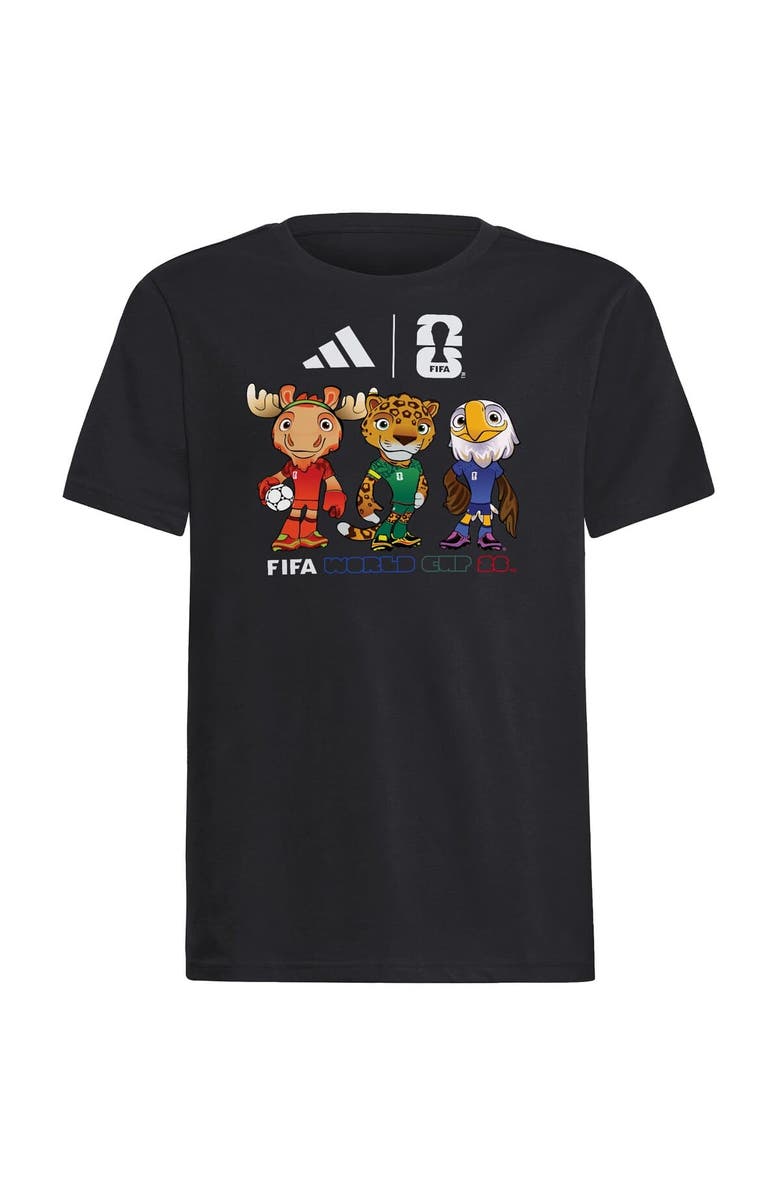 adidas Youth adidas Black FIFA World Cup Gear 2026 FIFA World Cup Mascot T-Shirt, Main, color,