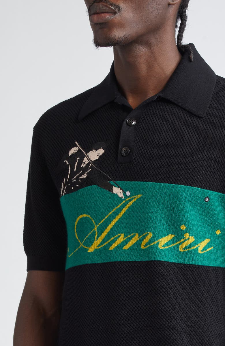 AMIRI Billiards Merino Wool Polo, Alternate, color, Black