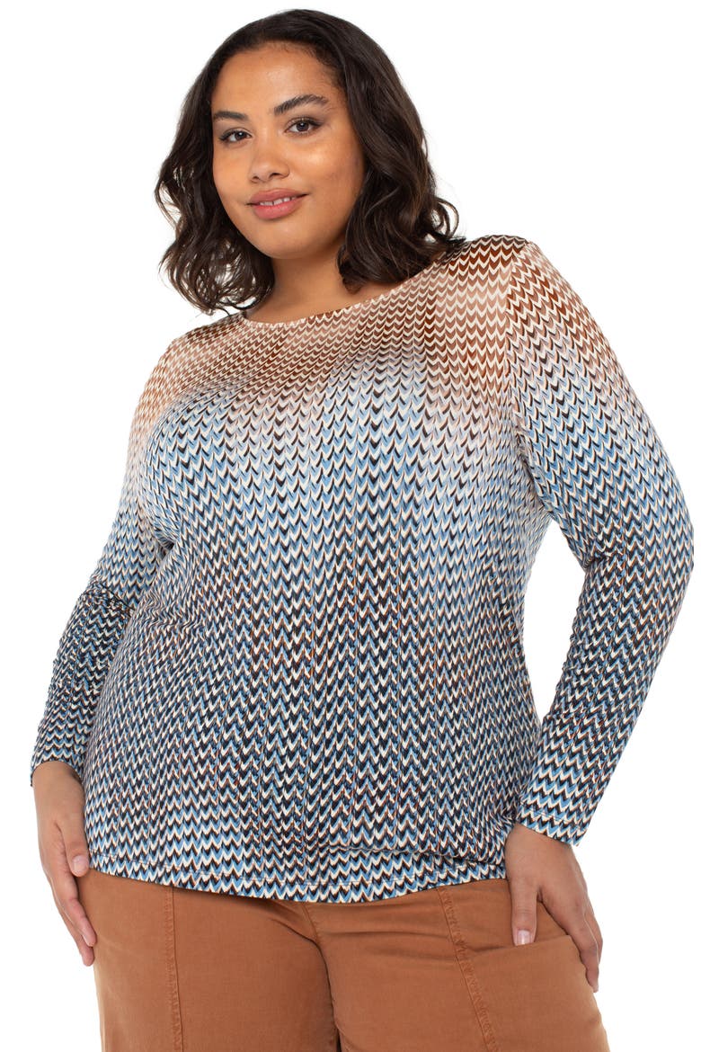 Abstract Print Boat Neck Long Sleeve Top, Alternate, color, BLUE/ TAN MULTI