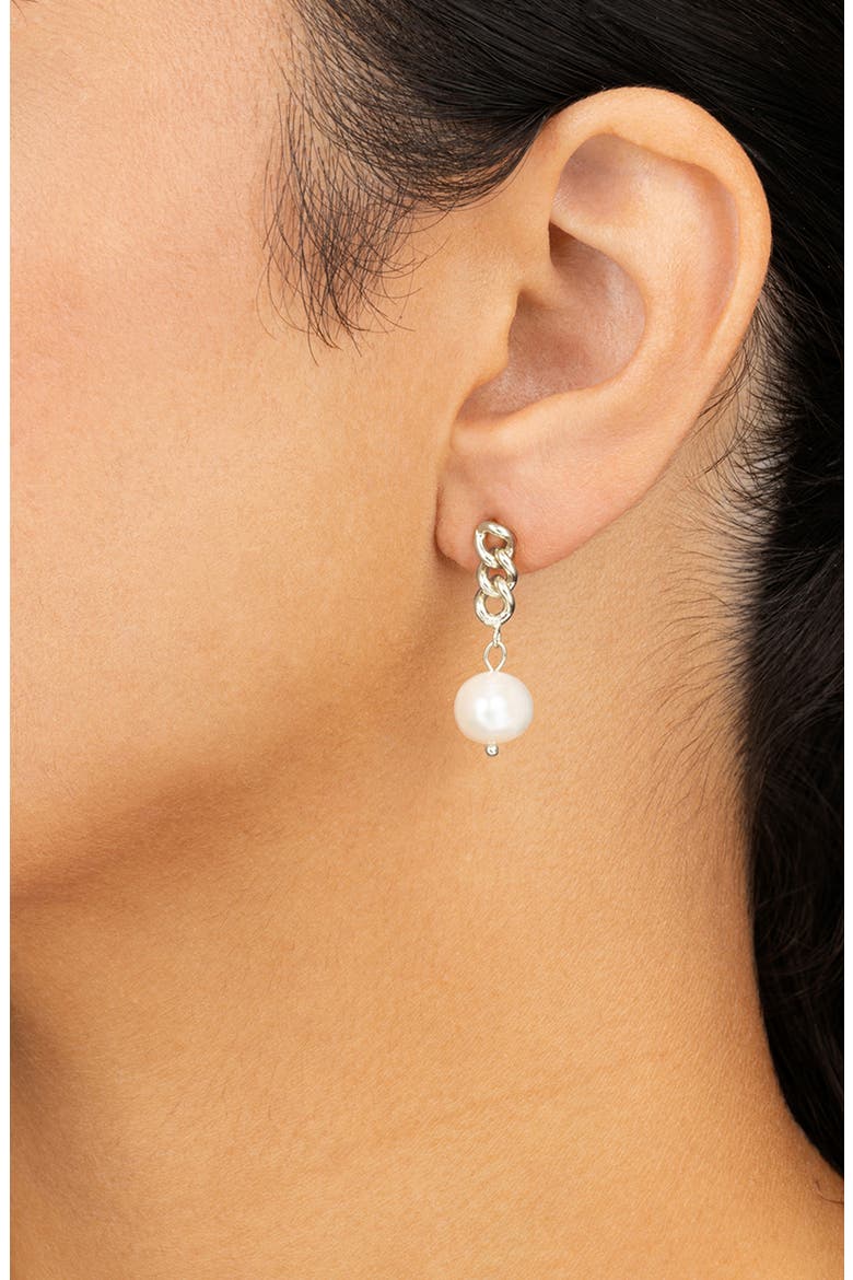 Priscilla Faux Pearl Crisscross Drop Earrings, Alternate, color, SILVER