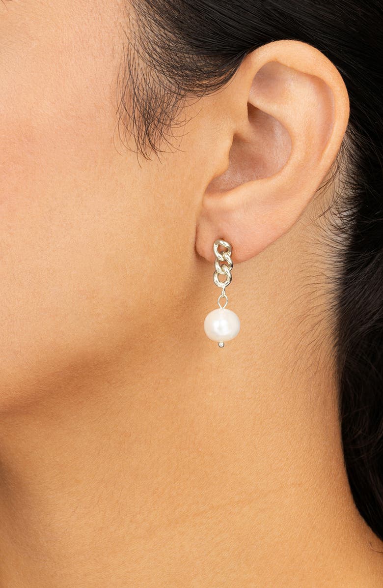 Sterling Forever Priscilla Faux Pearl Crisscross Drop Earrings, Alternate, color, Silver