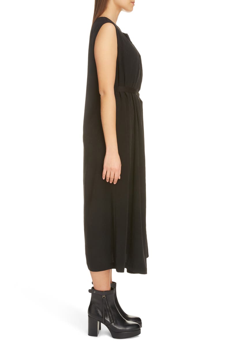 Y's by Yohji Yamamoto Pleated Crêpe de Chine Midi Dress, Alternate, color, 
