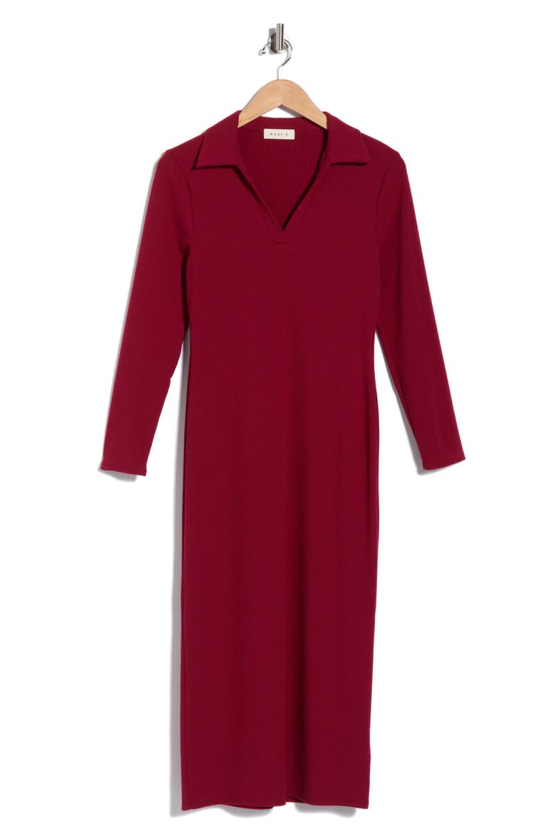 Rib Knit Polo Shirtdress, Alternate, color, WINE
