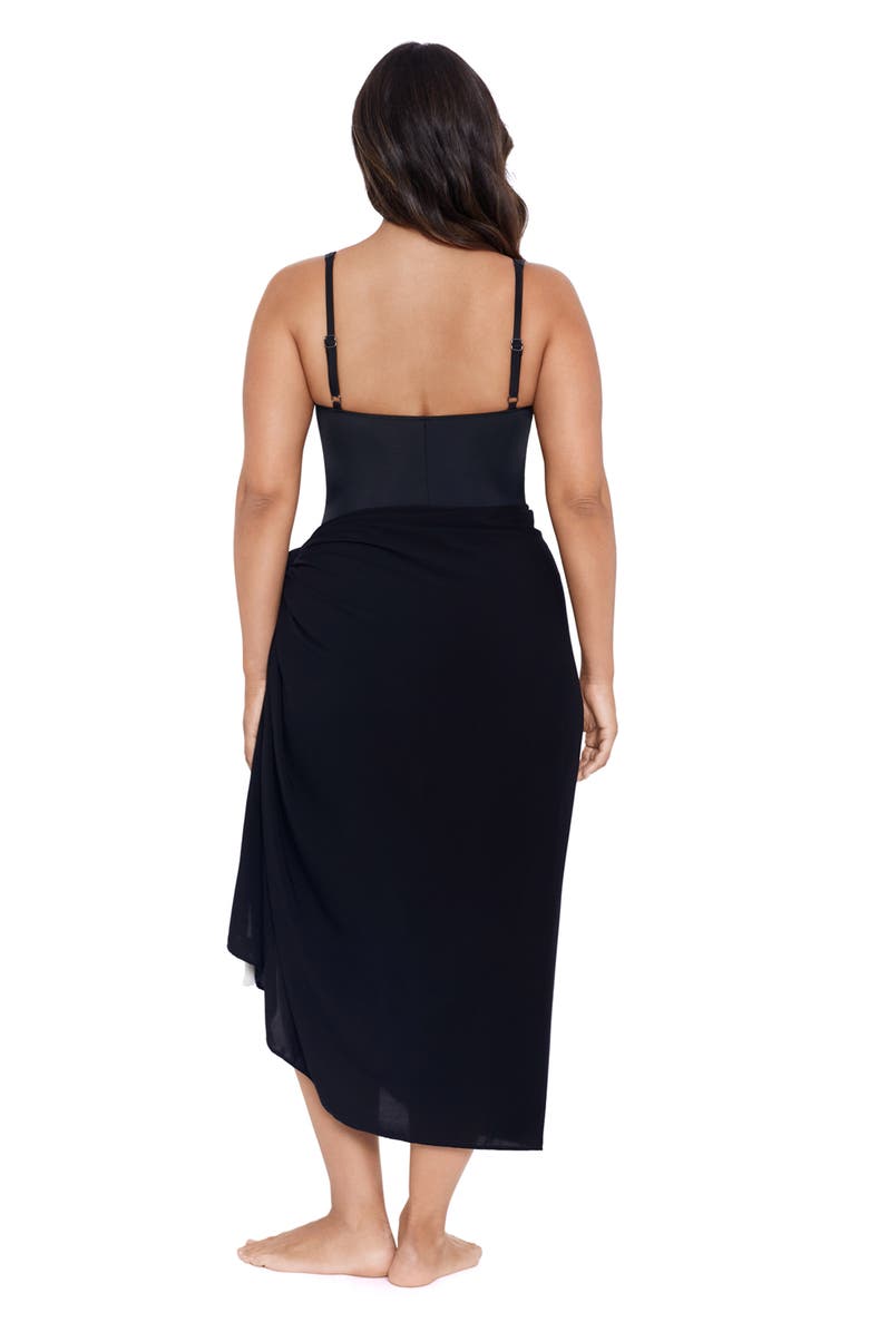 Trimshaper Adjustable Side Tie Tassel Pareo Swimsuit Coverup, Alternate, color, Black