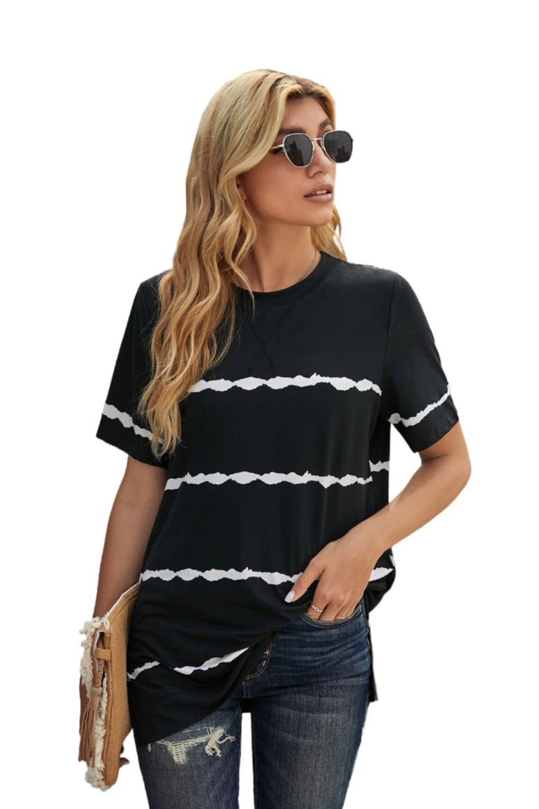 Tie-Dye Stripe Side-Slit Tunic Tee, Main, color, Midnight Black