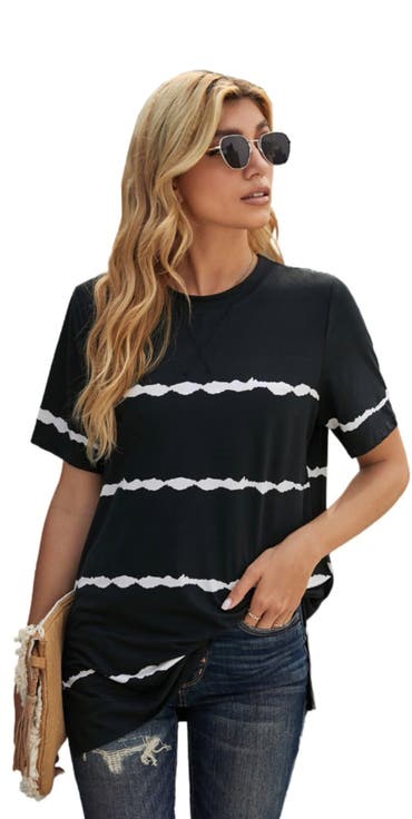 Tie-Dye Stripe Side-Slit Tunic Tee