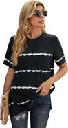 Zilpu Tie-Dye Stripe Side-Slit Tunic Tee