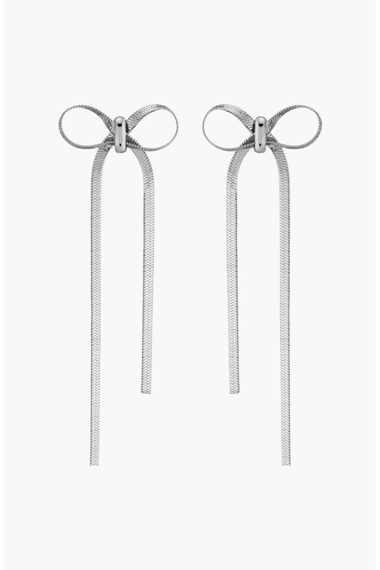 Mini Herringbone Bow Earrings, Main, color, Stainless Steel