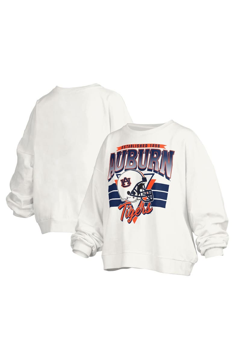 PRESSBOX Women's Pressbox White Auburn Tigers Janice Retro Logo Oversized Pullover Sweatshirt, Main, color, White