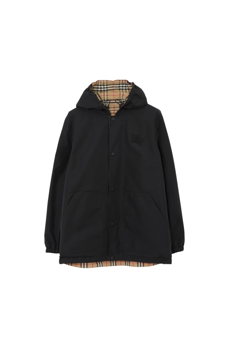 Burberry Reversible Check Nylon Hooded Jacket, Alternate, color, Archive Beige