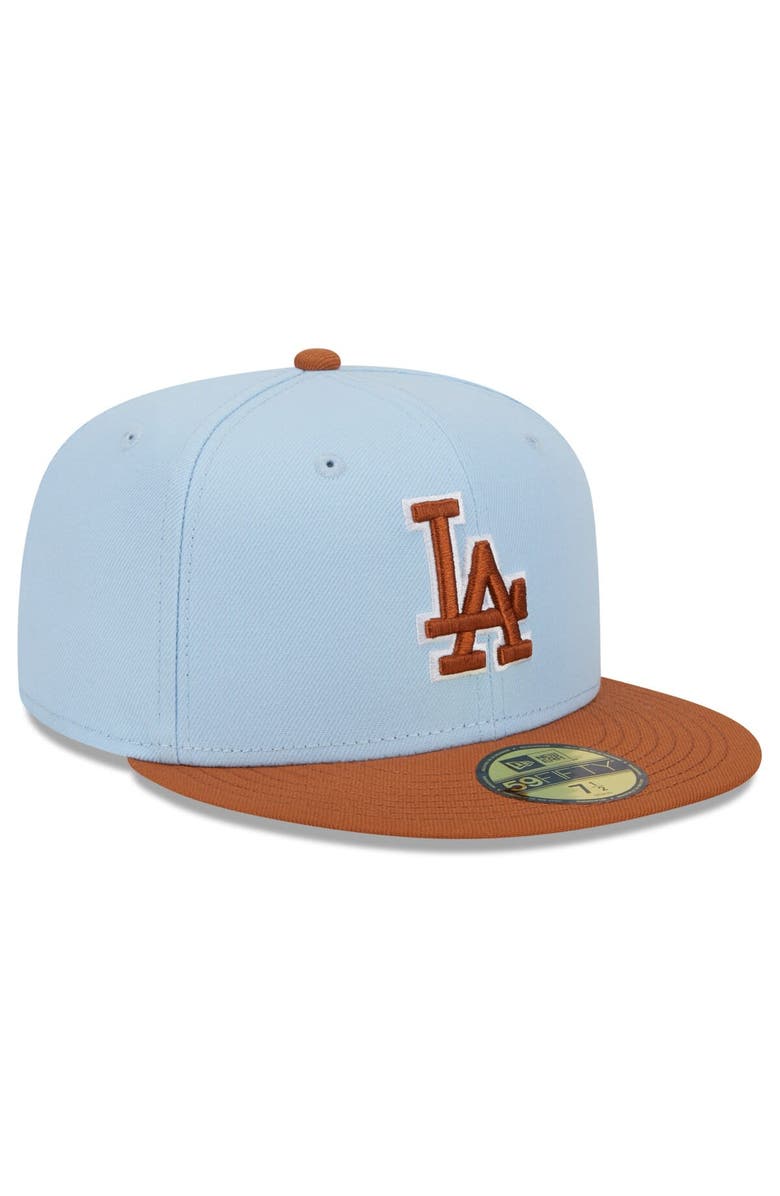 New Era Men's New Era Light Blue/Brown Los Angeles Dodgers Spring Color Basic Two-Tone 59FIFTY Fitted Hat, Alternate, color, Light Blue
