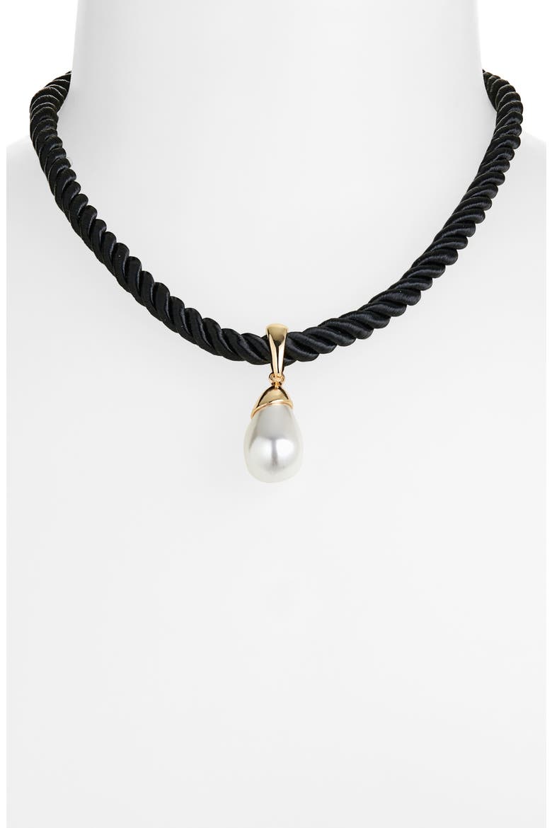 Faux Pearl Corded Necklace, Alternate, color, WHITE- BLACK- GOLD