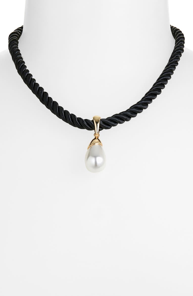 Nordstrom Faux Pearl Corded Necklace, Alternate, color, White- Black- Gold