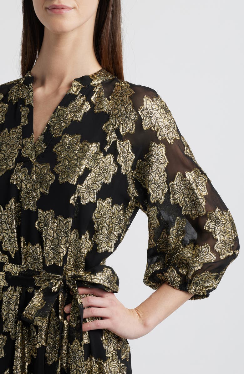 Vince Camuto Metallic Floral Midi Dress, Alternate, color, 