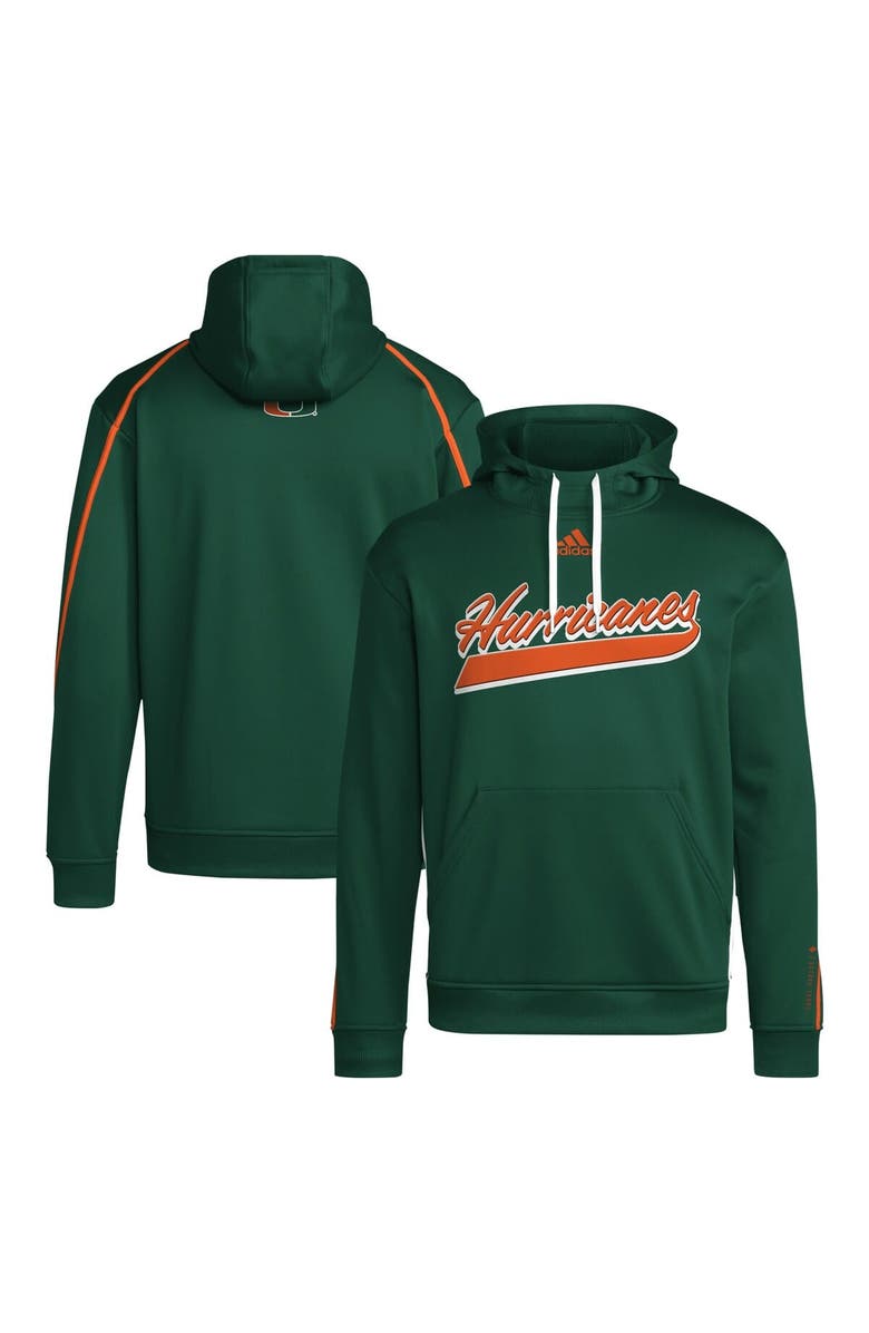 adidas Men's adidas Green Miami Hurricanes 2024 Sideline Travel Pullover Hoodie, Alternate, color, Green
