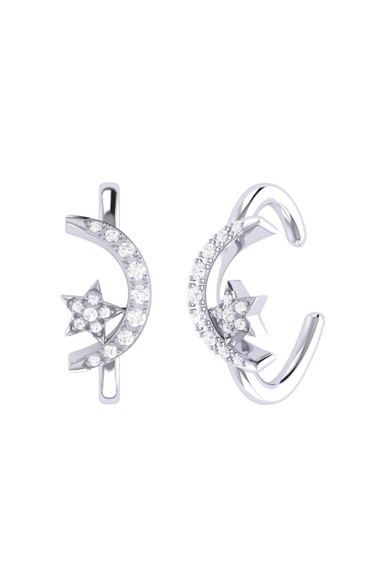 LuvMyJewelry Moonlit Star Sterling Silver Diamond Ear Cuff, Main, color,