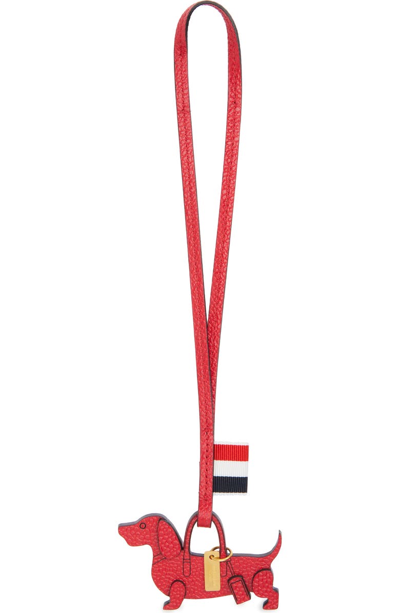 Thom Browne Hector Pebble Grain Leather Bag Charm, Main, color, Red