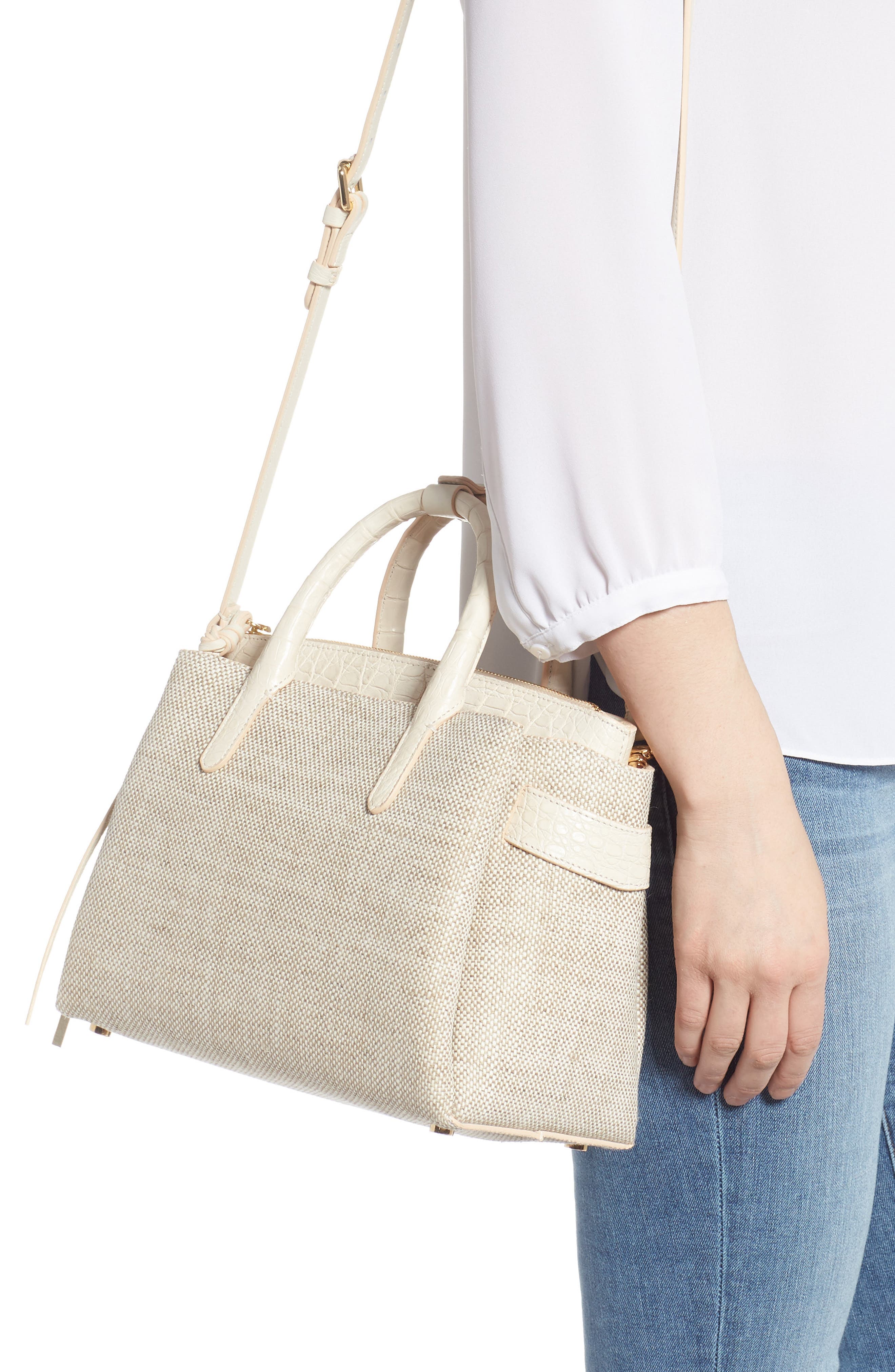 Nancy Gonzalez Medium Cristie Linen & Genuine Crocodile Tote, Alternate, color, 