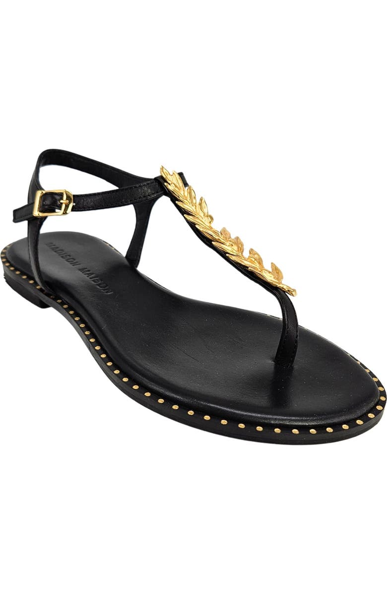 Madison Maison Leather Leaf Flat Thong Sandal, Alternate, color, Black