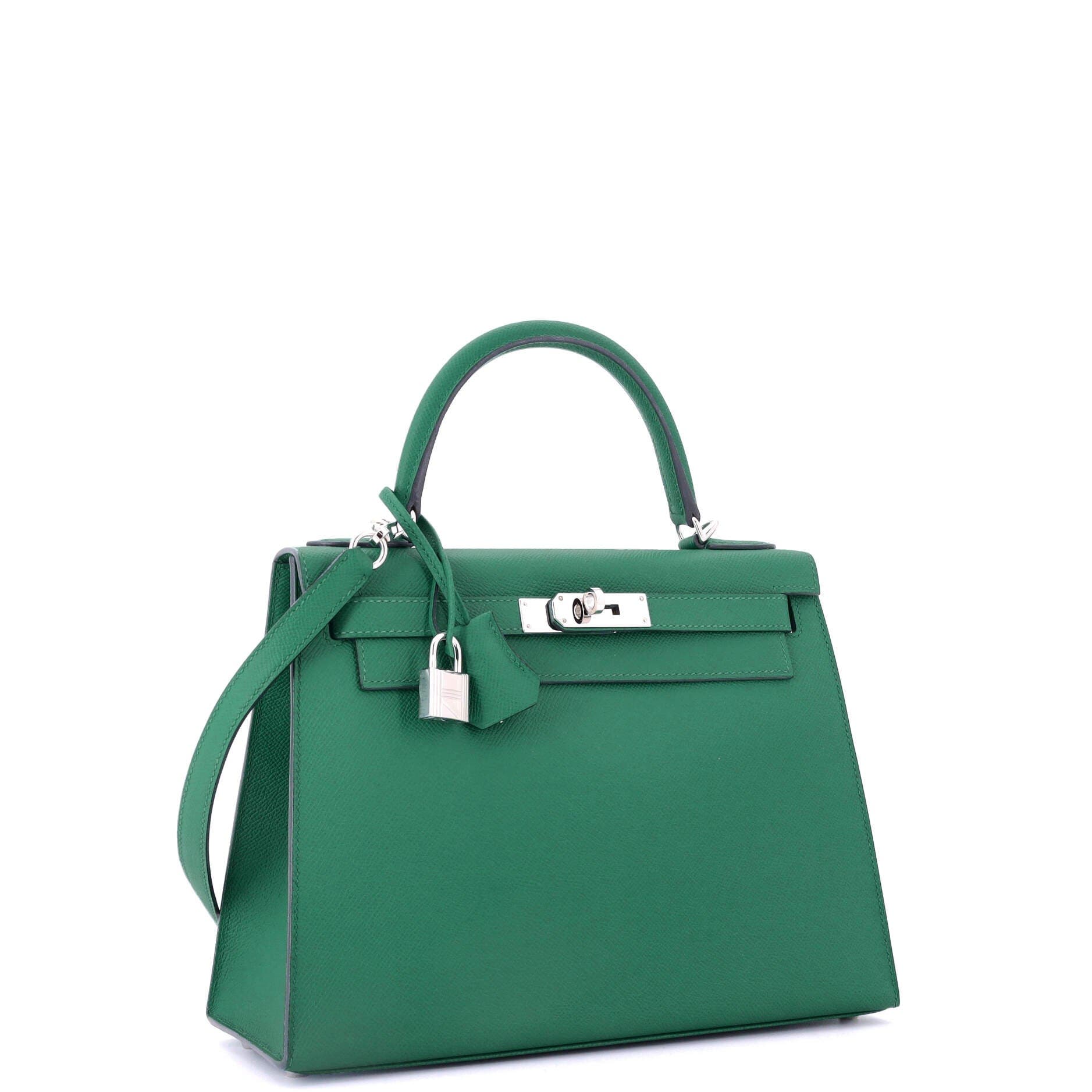 Pre-Owned Hermes Kelly Handbag Green Epsom with Palladium Hardware 28, Alternate, color, 