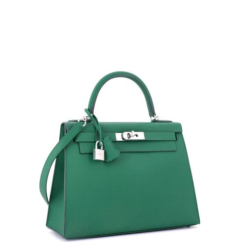 Pre-owned Hermes Hermes Kelly Handbag Green Epsom With Palladium Hardware 28 In Green