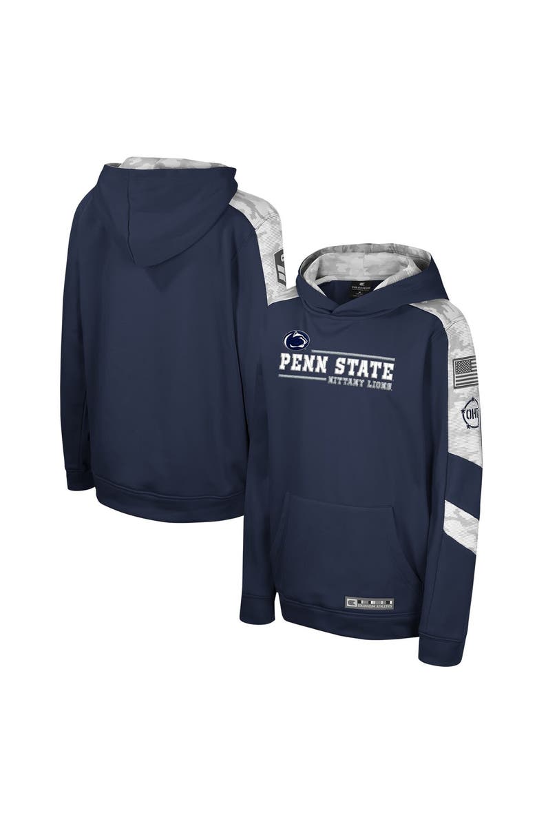 COLOSSEUM Youth Colosseum Navy Penn State Nittany Lions OHT Military Appreciation Cyclone Digital Camo Pullover Hoodie, Main, color,