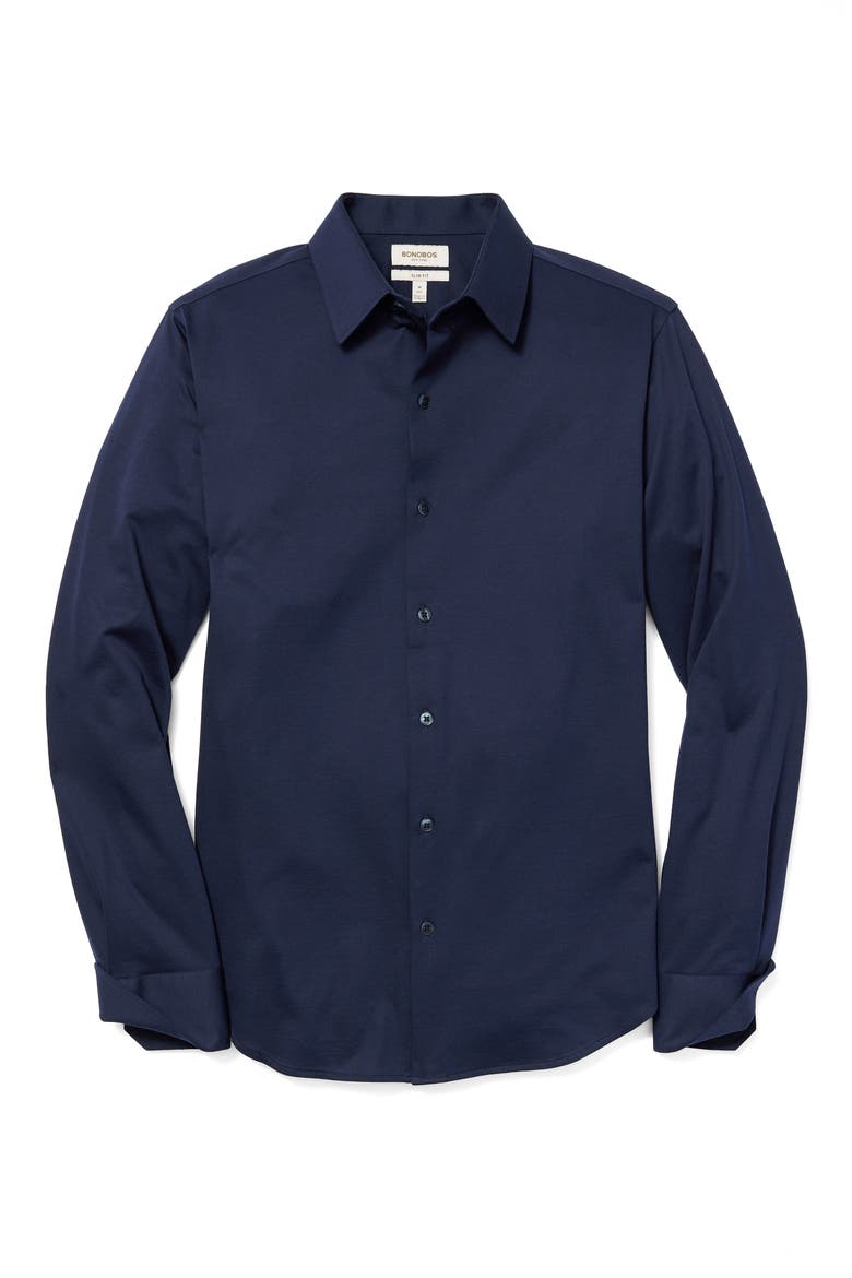 Tech Navy Performance Cotton Blend Piqué Button-Up Shirt, Alternate, color, BIRDS EYE TEXTURE NAVY