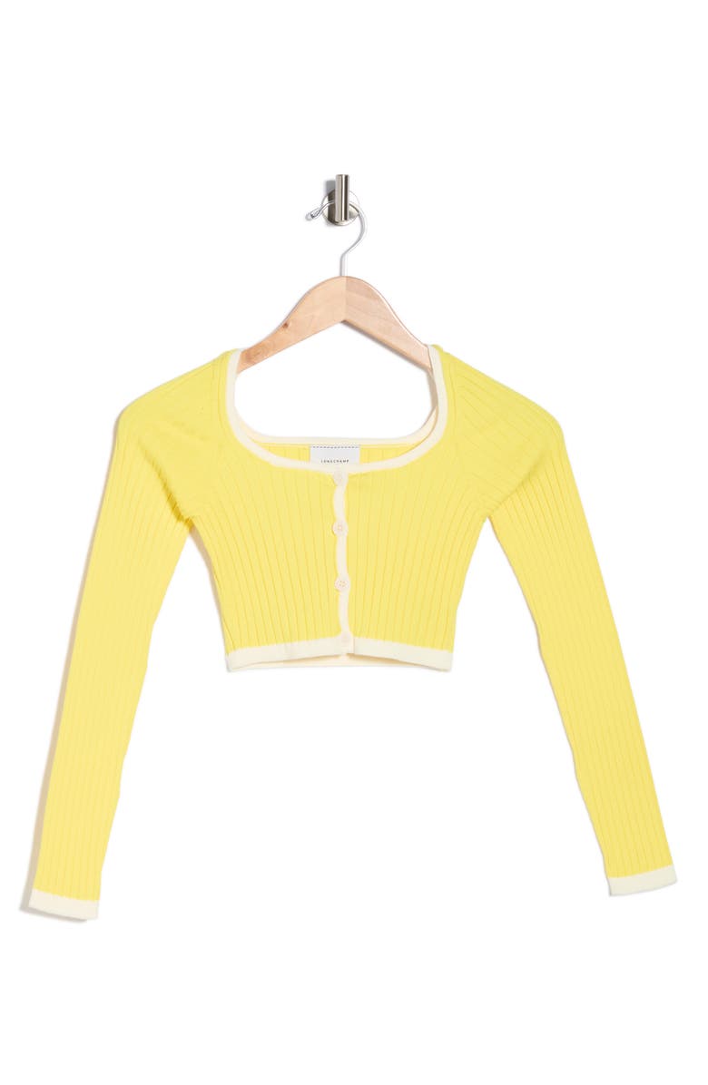 Longchamp Cropped Cardigan, Alternate, color, Lemon