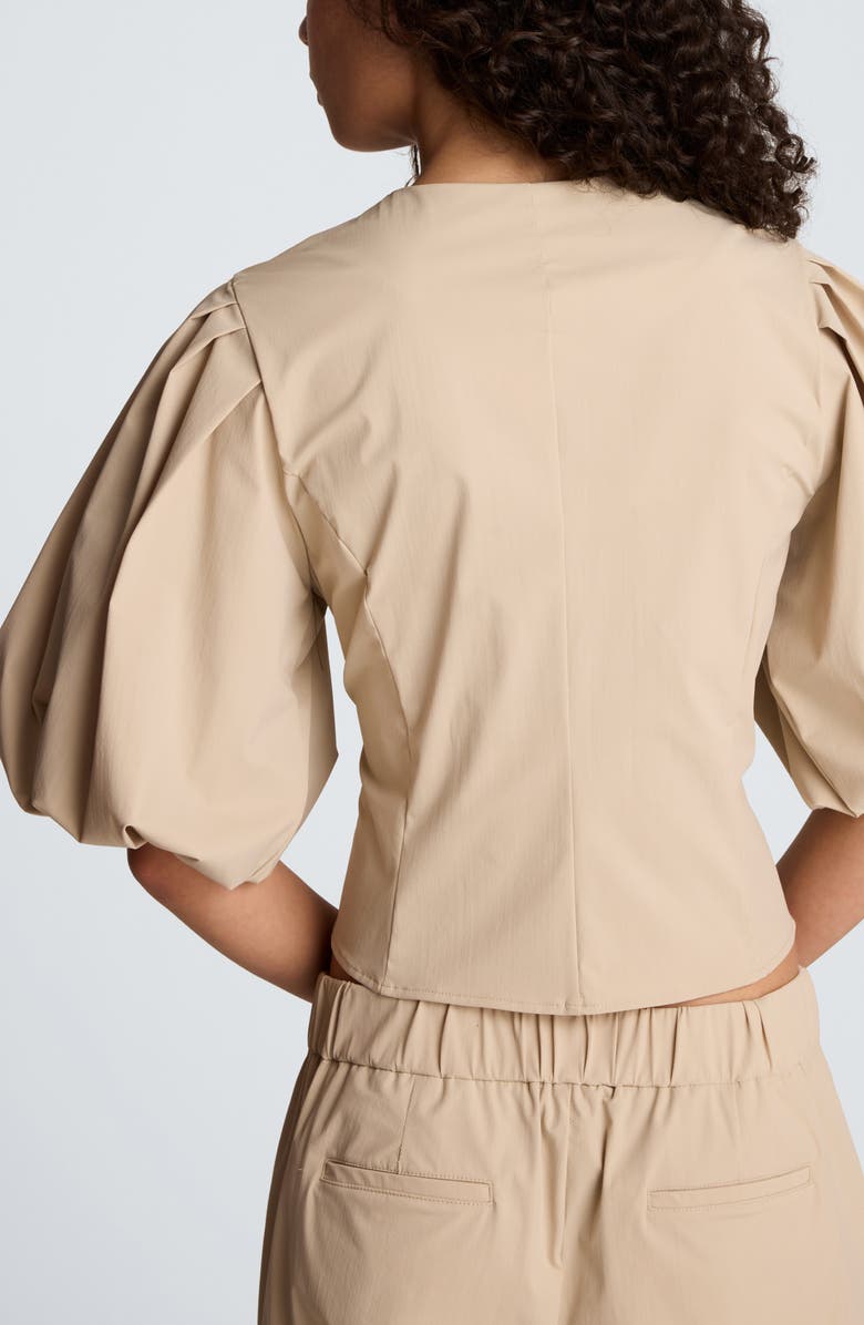 Kenneth Cole Buckle Front Bubble Sleeve Top, Alternate, color, Timeless Taupe