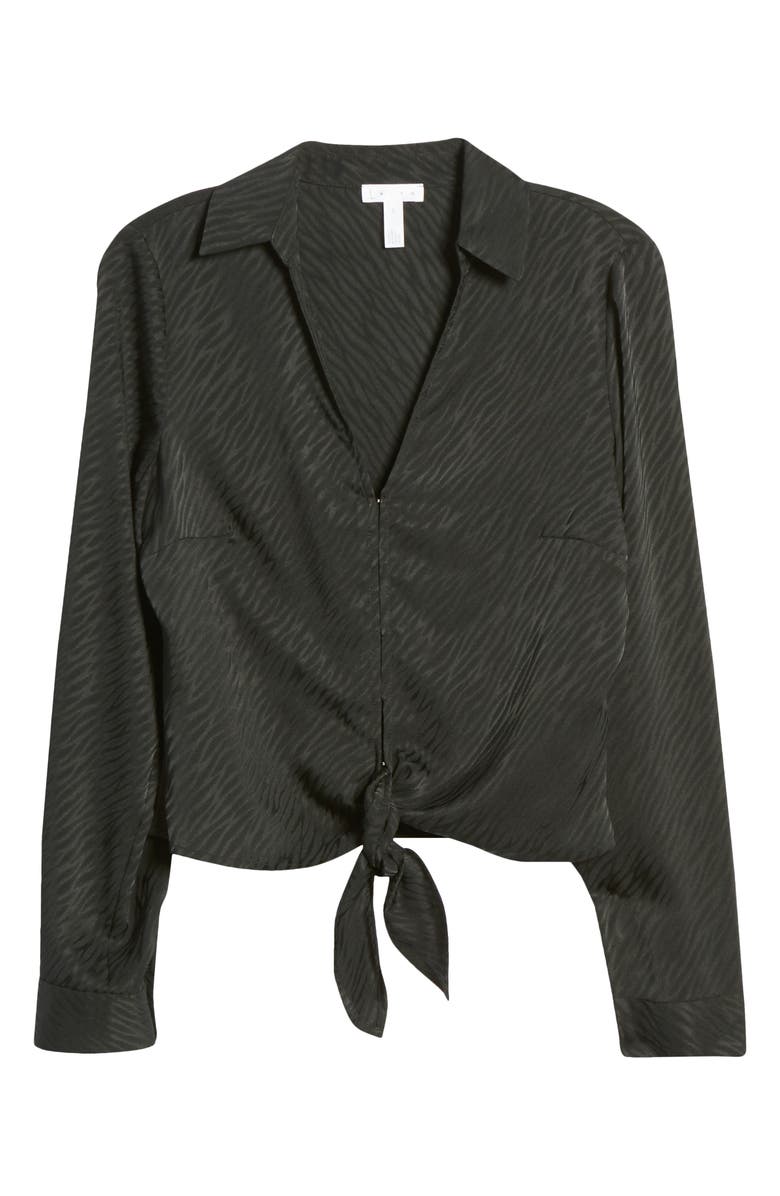 Leith Tie Front Zebra Jacquard Satin Top, Alternate, color,