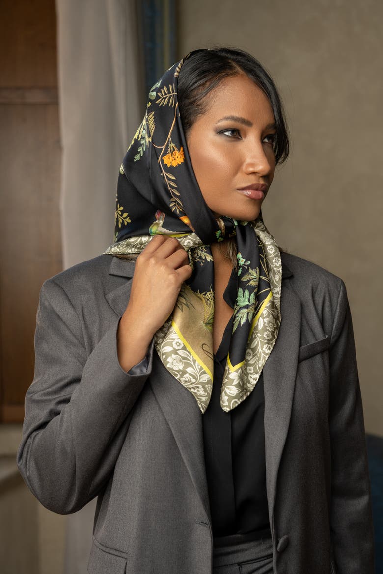 Fantasia - Hand Rolled Silk Foulard for Women, Alternate, color, Black