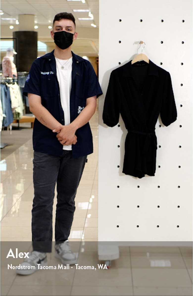 Balloon Sleeve Tie Front Romper, sales video thumbnail