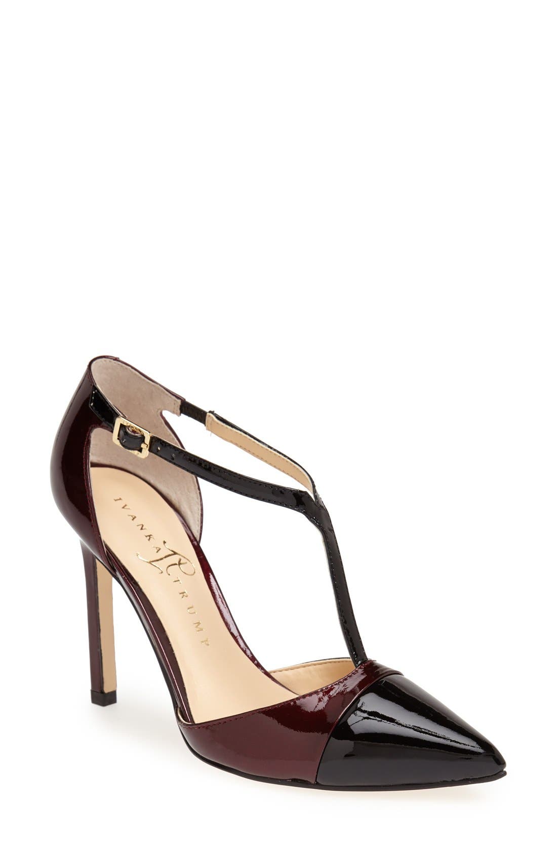 'Camela" T-Strap' Pump, Main, color, RICHBERRY/ BLACK