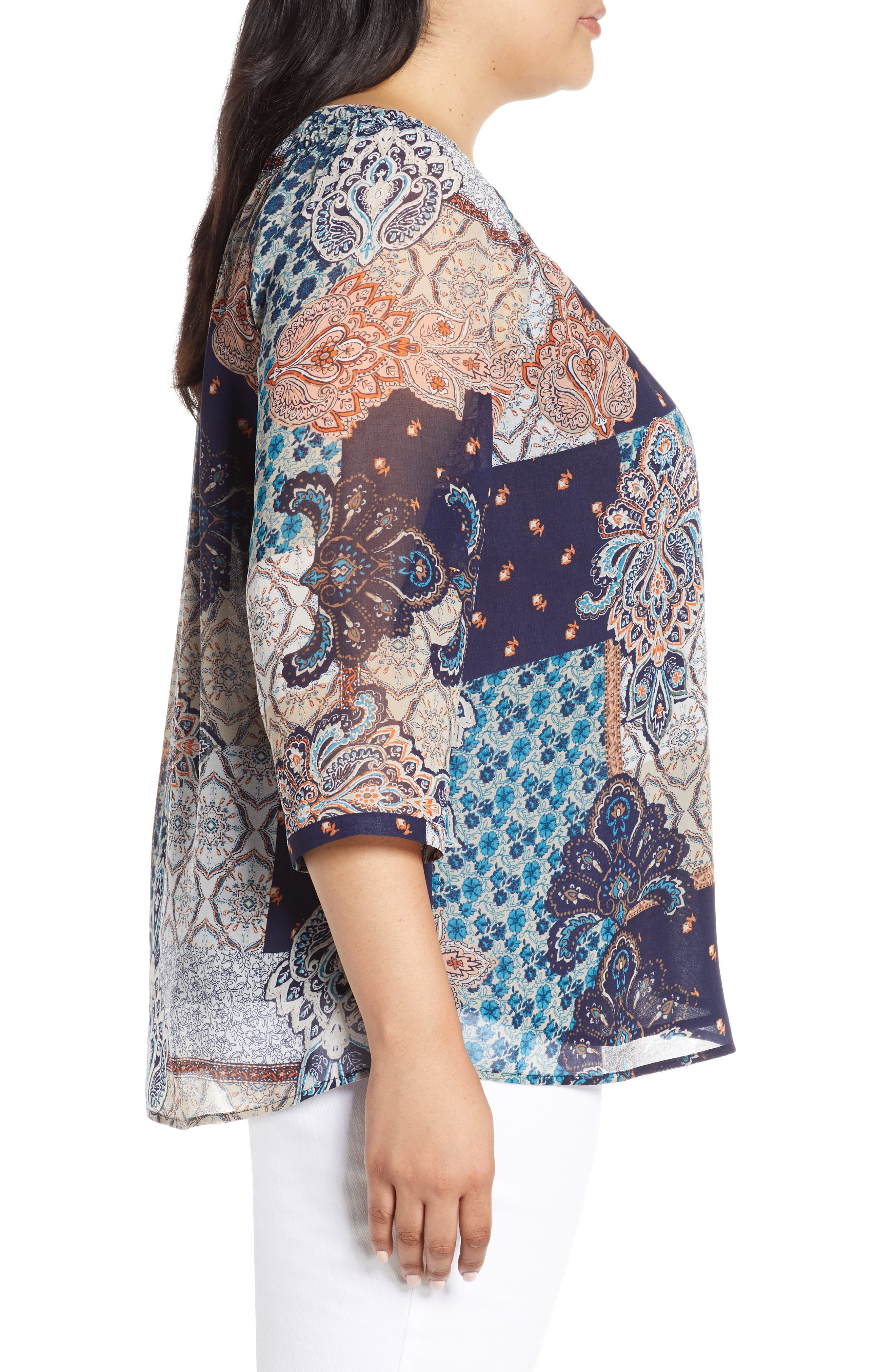 DR2 by Daniel Rainn Daniel Rainn Print Smocked Henley Blouse (Women ...