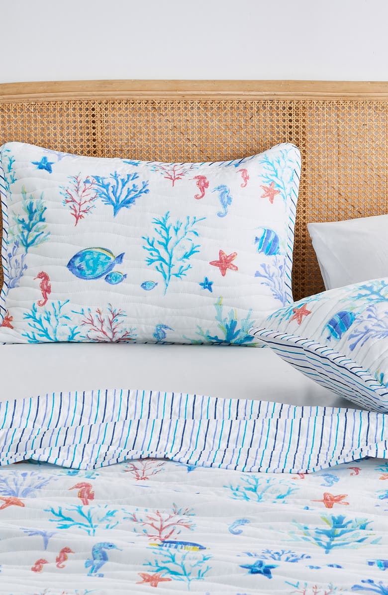 Woven & Weft Vibrant Sealife Quilt & Sham Set, Alternate, color, Colorful Seascape
