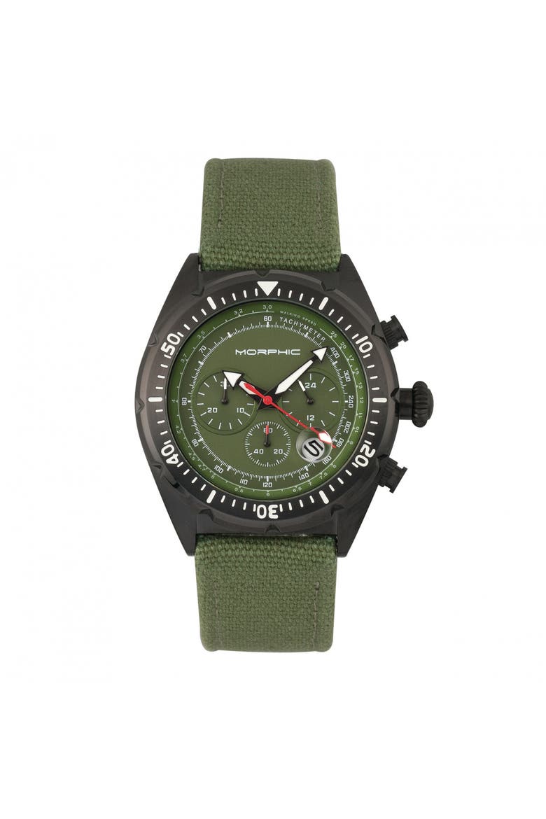 M53 Series Chronograph Fiber-Weaved Leather-Band Watch w/Date, Main, color, Black/Olive