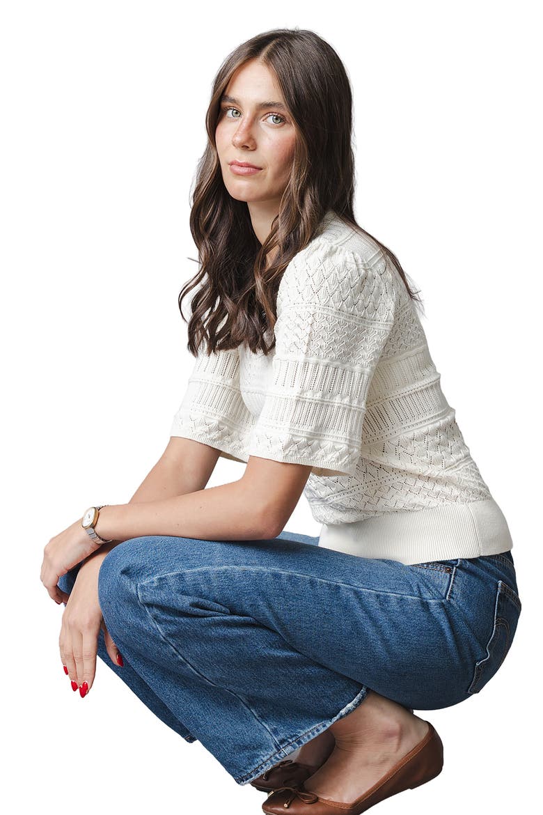 Organic Bell Sleeve Pointelle Sweater Top, Alternate, color, Ivory Special Stitch