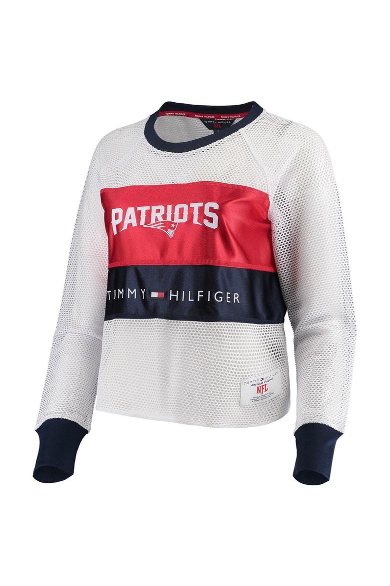 Women's Tommy Hilfiger White/Red New England Patriots Mesh Raglan Long Sleeve T-Shirt, Alternate, color, White
