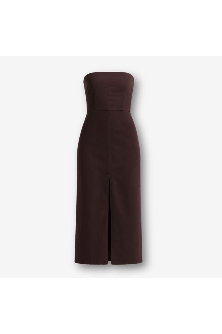 Akasha Strapless Cotton Blend Midi Dress with Front Slit, Alternate, color, Brown